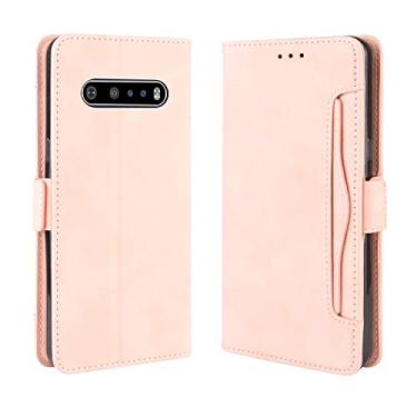 Imagem de Capa com compartimento para cartão para LG V60 ThinQ 5G, capa flip carteira de couro para LG V60 ThinQ 5G, capa de telefone magnética retrô, capa de telefone carteira com compartimentos para cartões