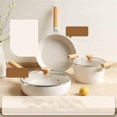 Imagem de Conjunto de 6 panelas antiaderentes para cozinha, utensílios de cozinha, frigideira wok, panelas e frigideiras de pedra médica, fogão de indução, conjunto de 5 peças