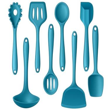Imagem de LIANYU Conjunto de 8 utensílios de cozinha, resistentes ao calor, utensílios de cozinha para panelas antiaderentes, inclui espátula de silicone, concha, espátula de colher, lavável na lava-louças,