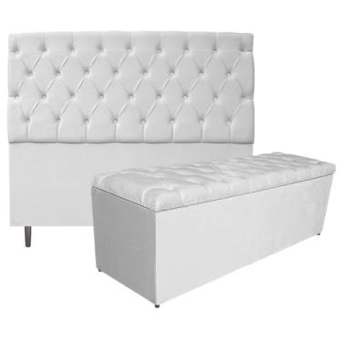 Imagem de Kit Cabeceira e Calçadeira Liverpool 160 cm Queen Size Suede Branco - Amarena Móveis
