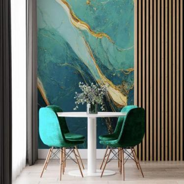 Imagem de Papel de Parede Painel 3D Mármore Azul e Amarelo Viníl 2M Revestimento