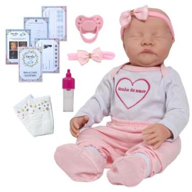 Imagem de Bebe Tipo Reborn Menina Recém Nascida Olho Fechado Fofinha - Cegonha R
