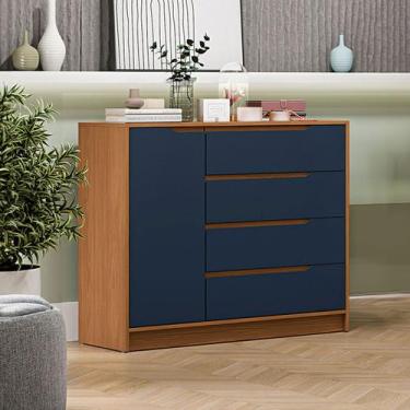 Imagem de Cômoda 1 Porta 4 Gavetas R260 Canela/Azul Profundo - Kappesberg, Azul,
