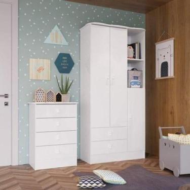 Imagem de Quarto de bebê com Guarda-Roupa e Cômoda de Bebê Arco-Íris Branco - Mó