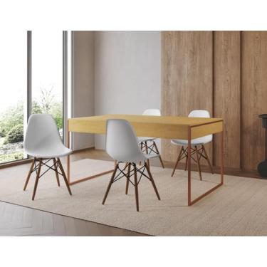 Imagem de Conjunto Industrial Filadelfia 137x90 Ferro Cobre Tampo Canela 4 Cadei