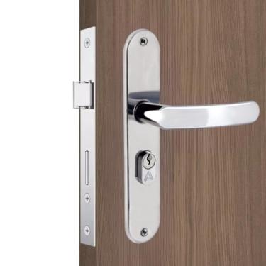Imagem de Fechadura Para Porta Externa Perfil Aredondado Aço Inox Polido Cromado | Aliança