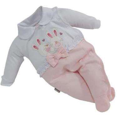 Imagem de Macacão Longo Luxo Bebê Menina Bordado Chuquinha Baby 88004, Rosa, M (