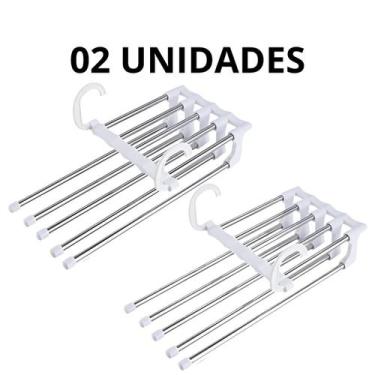 Imagem de Kit com 5 Cabides de Calça em Inox Multifuncional e Dobrável Organiza 