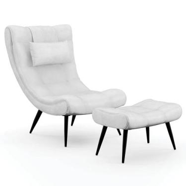 Imagem de Kit Poltrona e Puff Para Sala de Estar com Almofada e Pés Palito Lord 