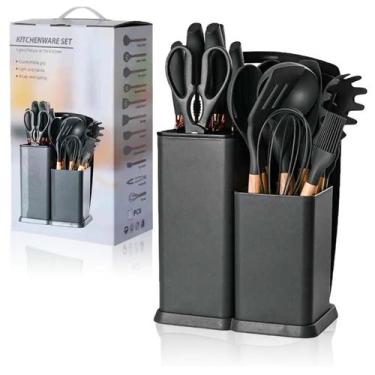 Imagem de Kit Utensilios Silicone 19 peças cabo de madeira sem BPA - BH Imports,