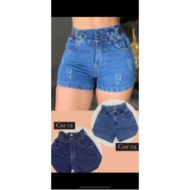 Imagem de Short jeans feminino cós alto com elastec - Kattixo Jeans , 46
