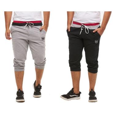 Imagem de Kit com 02 bermudas de moletom masculina wooks saruel skinny, G, Cinza