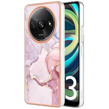 Imagem de Monwutong Capa de telefone slim fit para Redmi A3, capa moderna com estampa de mármore IMD brilhante para meninas, lente de câmera e capa de proteção de tela para Redmi A3, YBDD ouro rosa