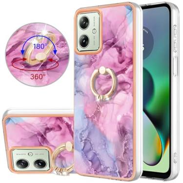 Imagem de Dinglijia Capa fina para Motorola G54, capa de suporte com anel de padrão de mármore IMD brilhante para meninas, capa de proteção aprimorada para câmera e tela para Moto G54, YBCZH rosa