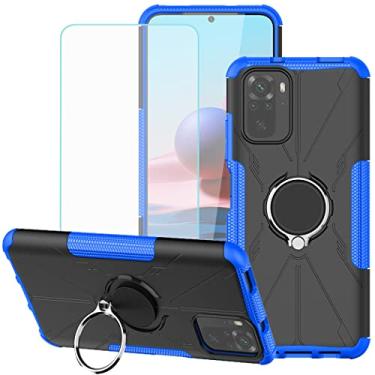 Imagem de Bohefo Capa compatível com Redmi Note 10 4G/Redmi Note 10S M2101K7BG com protetor de tela de vidro temperado, anel de suporte, suporte magnético para Xiaomi Redmi Note 10S (azul)