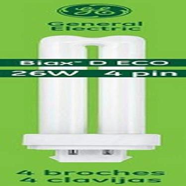 Imagem de Lâmpada GE Energy Smart CFL, lâmpada biax de tubo duplo, lâmpada T4, 26 watts, 1800 lúmens, base de 4 pinos G24Q-3, branco frio, pacote com 10, lâmpada fluorescente compacta