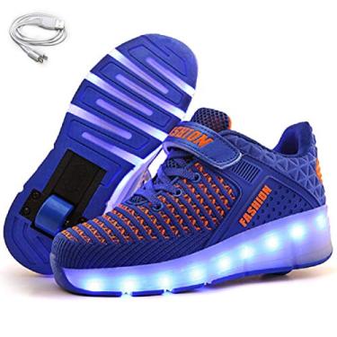 Imagem de Ehauuo Tênis infantil de rodas únicas com luzes recarregáveis, patins retráteis, LED, piscando, tênis com rodas para meninas, meninos, presente para iniciantes, 8 - azul, 16