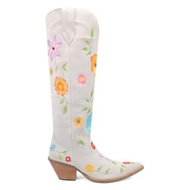 Imagem de Dingo Botas femininas de camurça Flower Power Western, Branco, 37