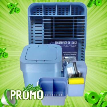 Imagem de Kit Cozinha Escorredor Louças + Porta Talheres + Dispenser Detergente 