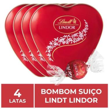Imagem de Bombom de Chocolate Suiço Lindt Lindor, 4 Latas Coração 50g