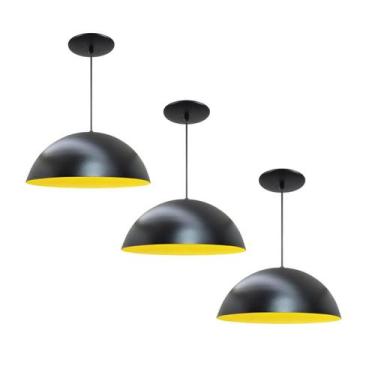 Imagem de Kit 3 Luminária Pendente Meia Lua 40cm Interior Amarelo Com Fiação 110