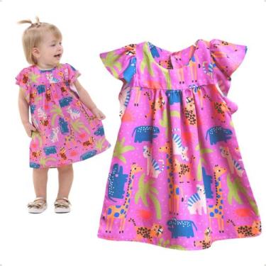 Imagem de Roupa Vestido Para Bebê Menina Colorido Soltinho Safari Rosa - Vaninha