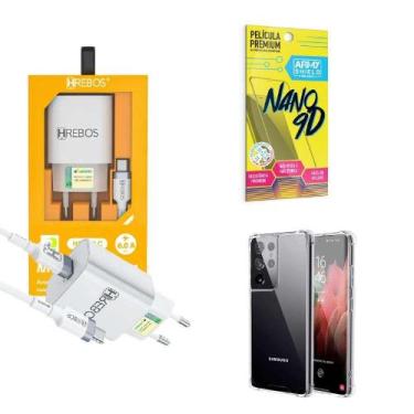 Imagem de Carregador Turbo + Capinha Samsung S21 Ultra + Película 9D - Hrebos