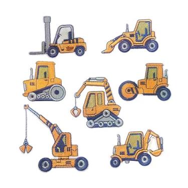 Imagem de OYSTERBOY 7 peças de escavadeira, escavadeira, retroescavadeira, trator e guindaste, bem feito, costurar/passar a ferro, aplique decorativo 100% bordado para crianças, chapéus, jaquetas, bolsas,