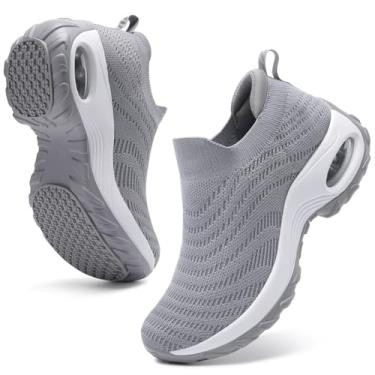 Imagem de Tênis de caminhada feminino HKR sem cadarço plataforma de malha leve, 1868 Black, 6.5