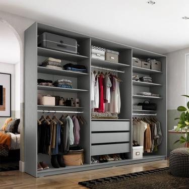Imagem de Guarda-Roupa Closet Monreale 100 % MDF 3 Gavetas Cinza 237 cm