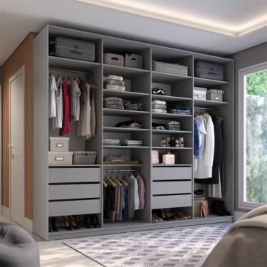 Imagem de Guarda-Roupa Closet Sion 100% MDF 6 Gavetas Cinza 277 cm