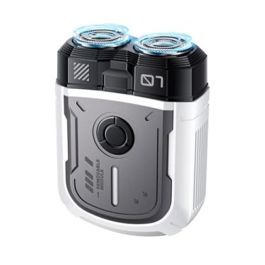 Imagem de Barbeadores elétricos para homens, mini barbeador elétrico, barbeador elétrico para rosto masculino, barbeador portátil recarregável por USB, cortador magnético de anel duplo, à prova d'água IPX7,