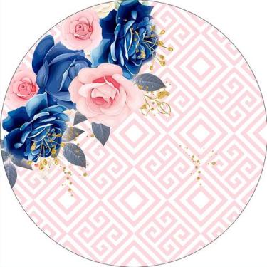 Imagem de Painel De Festa Redondo 1,50x1,50 - Efeito Geométrico Rosa com Floral 