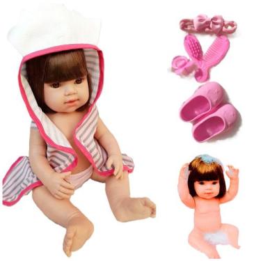 Imagem de Bebe Reborn Menina Cabelo Castanho Pode Dar Banho 10 Itens - Mamãe Reb