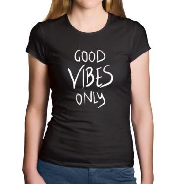 Imagem de Baby Look Algodão Good Vibes Only - Foca na Moda, Preto, M