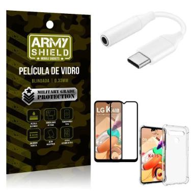 Imagem de Adaptador Fone Tipo C para P2 LG K41s + Capinha + Película 3D - Armysh
