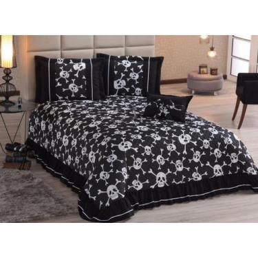 Imagem de Kit Colcha Casal Queen Caveira Branco Preto Com 5 Peças - DUCASA ENXOV