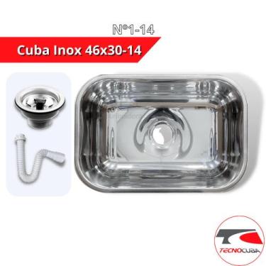 Imagem de Cuba Inox 430 pia cozinha N1 Funda 46x30x14 + Válvula + Sifão - Tecnoc