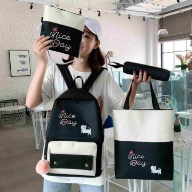 Imagem de Mochila Feminina Escolar Juvenil Grande  Passeio- Kit com 4 Pçs - Attu