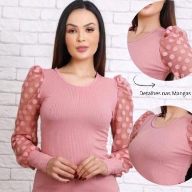 Imagem de Blusinha Feminina Manga Longa Bufante Tuli Bolinha Poa - M K Shop, Ros
