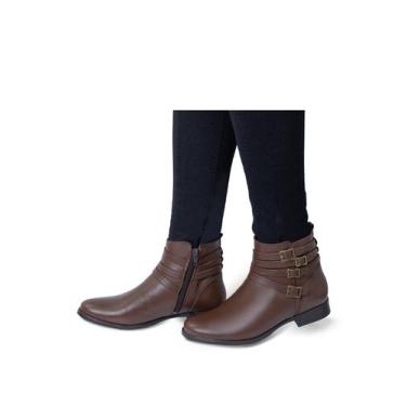 Imagem de Bota Cano Curto Ziper Lateral em Couro Tamarindo - Flor d'couro, 35