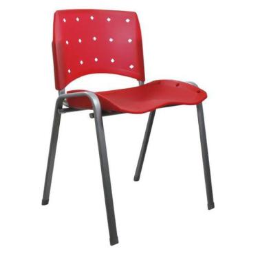 Imagem de Cadeira Empilhável Plástica Vermelha Anatômica Base Prata 10 Unidades 