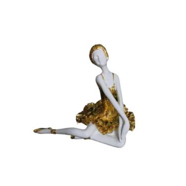 Imagem de Enfeite Escultura Bailarina Det Dourado Pose Sentada Formosa - LUXdéco