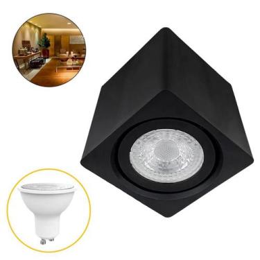 Imagem de Kit 3x Luminária Spot Quadrado Sobrepor Direcionável GU10 + Lâmpada MR