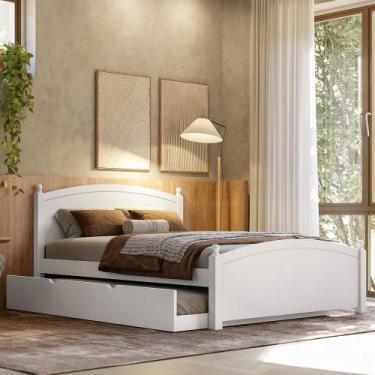 Imagem de Cama Casal de Madeira Com Cama Auxiliar Solteiro Woodstore, Branco