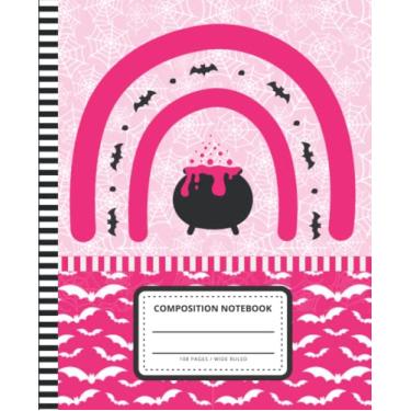 Imagem de Pink Halloween Composition Notebook Wide Ruled: 7.5 x 9.25 Blank Paper / 108 Pages/Stationery Gift for Note Taking - Writing - Doodles/Boho ... Bat Fun Holiday Art Pattern Theme Cover