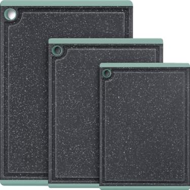 Imagem de Tábuas de corte de plástico para cozinha, conjunto de tábuas de corte grandes de 3 peças para lava-louças, com pés antiderrapantes e ranhuras para suco, turquesa, Kikcoin