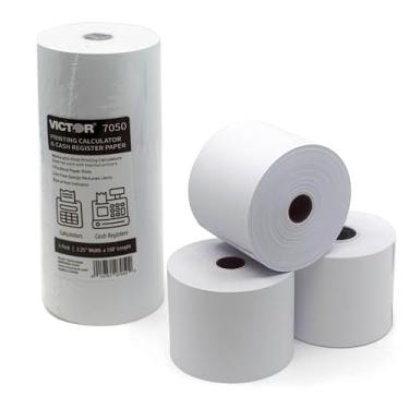 Imagem de Victor 7050 Rolos de papel branco compactos para calculadoras de impressão portáteis e portáteis de 5,7 cm L x 4,5 m (pacote com 3)