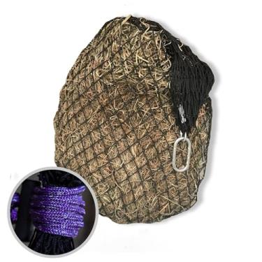 Imagem de hay chix Rede de feno para cavalos | Alimentador de saco de feno de alimentação lenta | Nylon tratado UV de grau marítimo | Comporta de 4 a 6 flocos | Meia rede para fardos (furos de 3,5 cm) (Cosmic