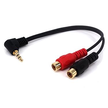 Imagem de Yeworth Cabo adaptador de conector RCA macho estéreo de 3,5 mm (mini) de 90 graus com ângulo reto de 3,5 mm para fêmea dupla, 3.5 M-RCA F